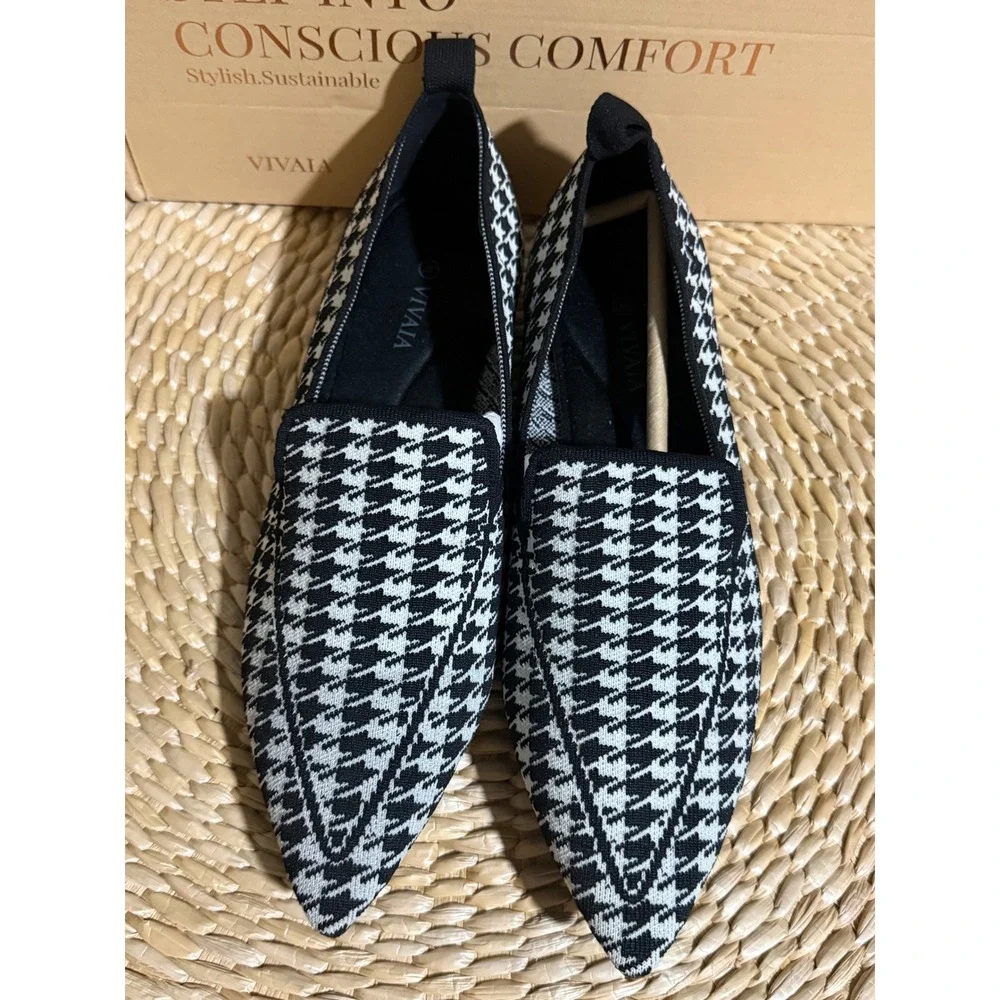 VIVAIA Houndstooth Pointed Toe‎ Knit Loafers Low Heel Size EU/39 US/8 NWT